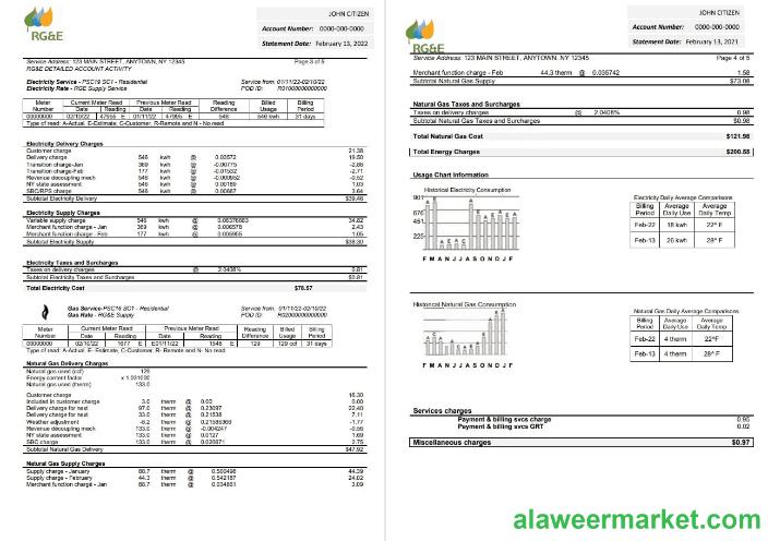 USA RG&E utility bill template in Word and PDF format (2 pages) 3 4